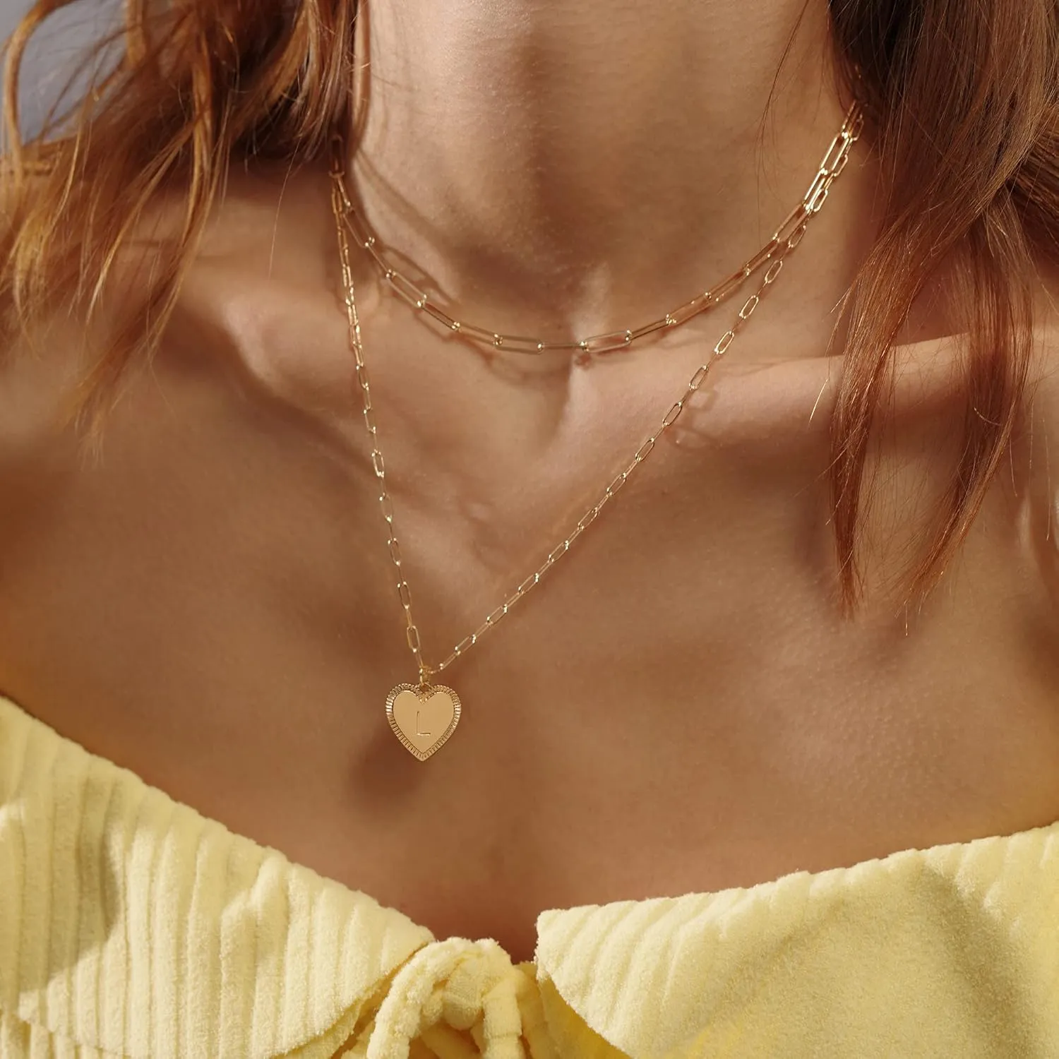 MEVECCO Gold Layered Heart Initial Necklace 18K Gold Plated Alphabet Heart Pendant Necklace Dainty Initial Letter Necklace for Women Minimalist Personalized Jewelry Gift for Her