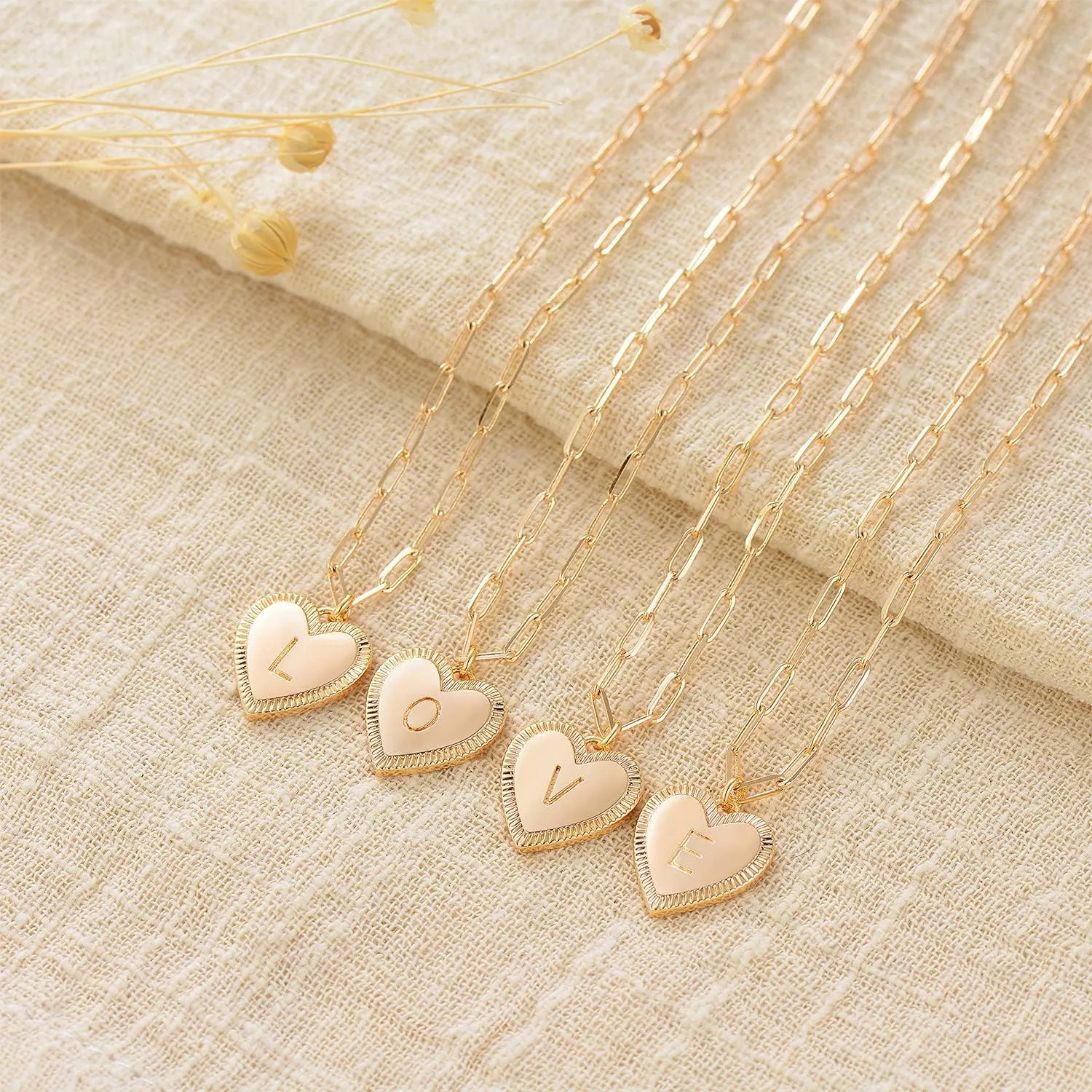 MEVECCO Gold Layered Heart Initial Necklace 18K Gold Plated Alphabet Heart Pendant Necklace Dainty Initial Letter Necklace for Women Minimalist Personalized Jewelry Gift for Her