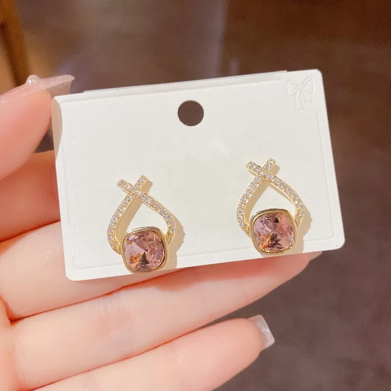 Micro Pave Zirconia Criss Crystal Stud Earrings For Women