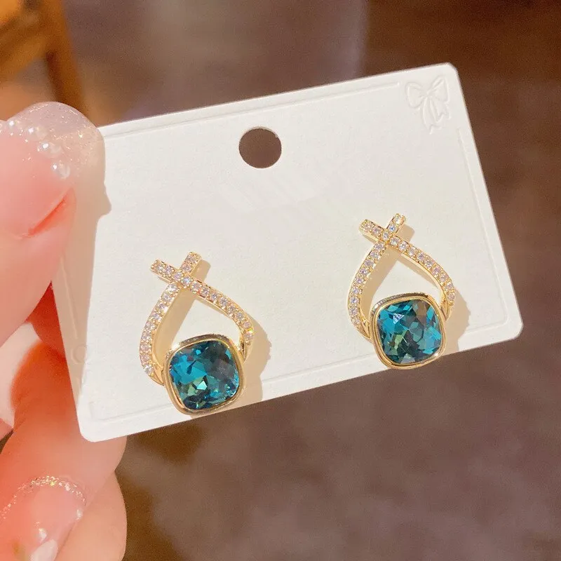 Micro Pave Zirconia Criss Crystal Stud Earrings For Women