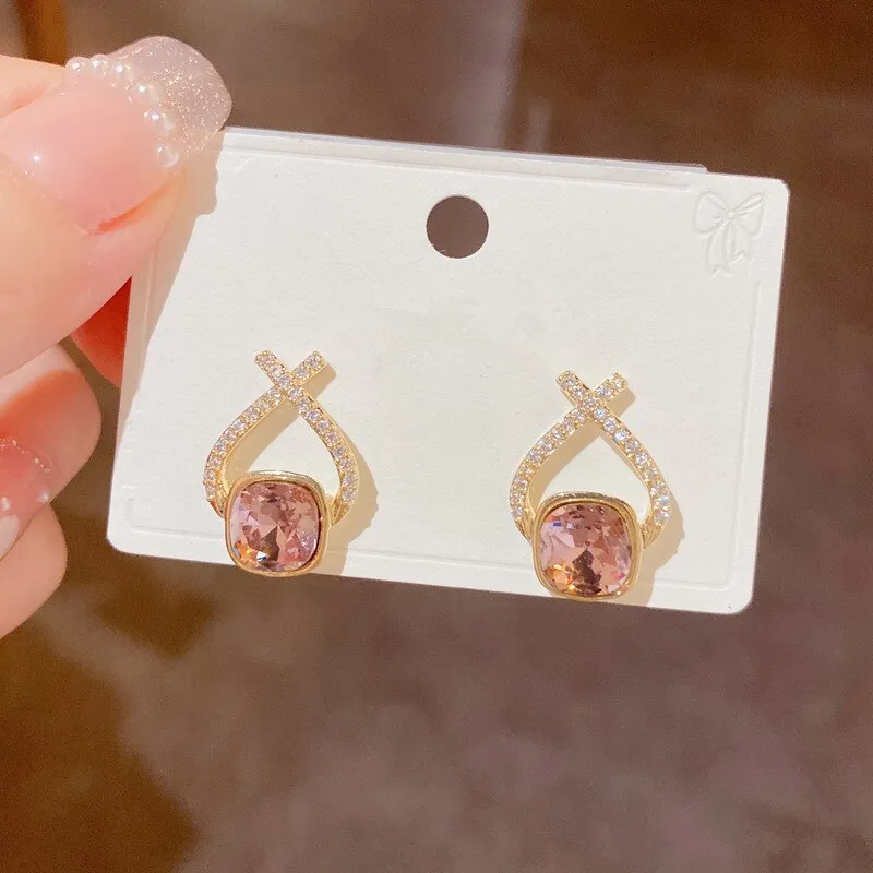 Micro Pave Zirconia Criss Crystal Stud Earrings For Women