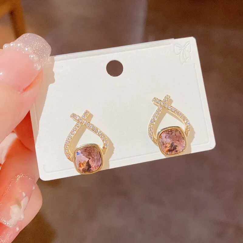 Micro Pave Zirconia Criss Crystal Stud Earrings For Women