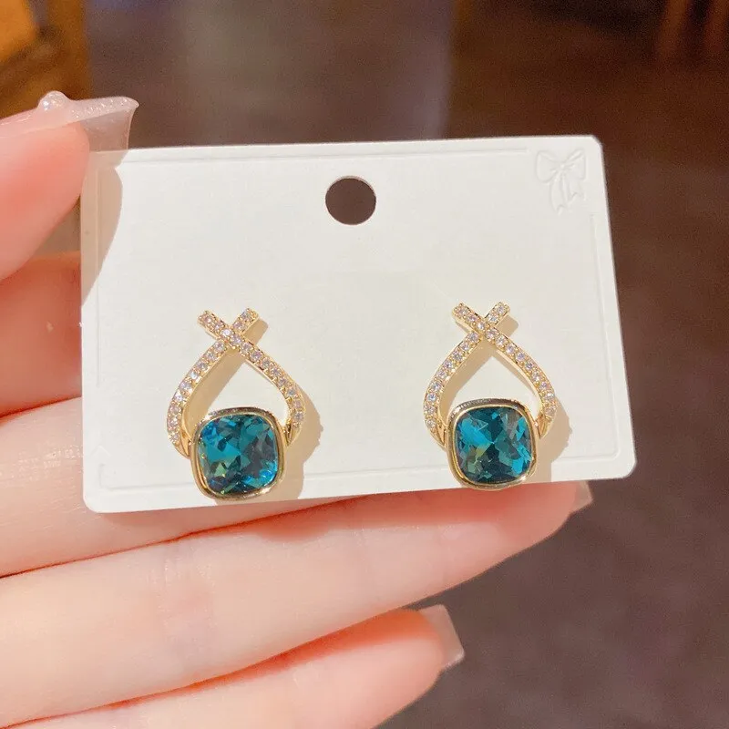 Micro Pave Zirconia Criss Crystal Stud Earrings For Women
