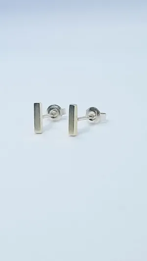Middle Bar Stud Earrings in Gold and Silver Rhodium Plated Minimalist Delicate Dainty Jewelry Earring Stacking Studs for Women 4 mm to 10 mm (6 MM, SILVER PLATED)