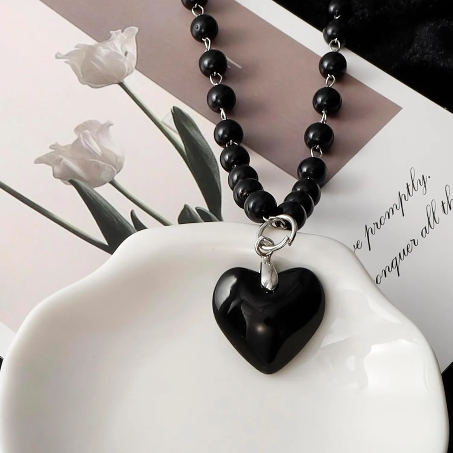 MILAKOO Chunky Puffy Heart Choker Necklace,Pentagram Star Charms Pendant Goth Choker for Women Halloween Layered Ball Beads Necklace