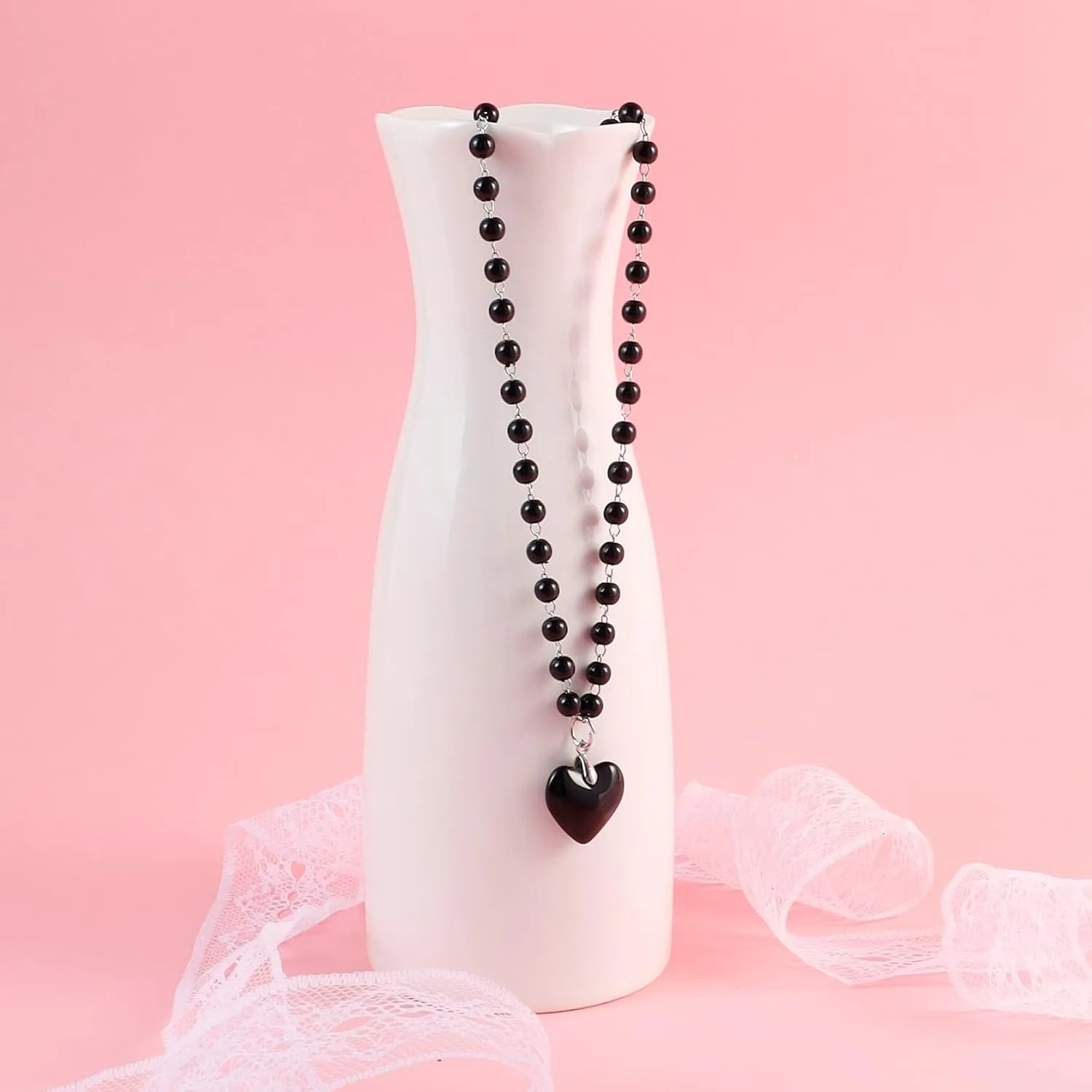 MILAKOO Chunky Puffy Heart Choker Necklace,Pentagram Star Charms Pendant Goth Choker for Women Halloween Layered Ball Beads Necklace