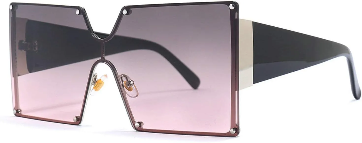 mincl/Oversized Shield Sunglasses Woman 2019 Fashion Luxury Shades UV400 Vintage Flat Top Futuristic Sunglasses