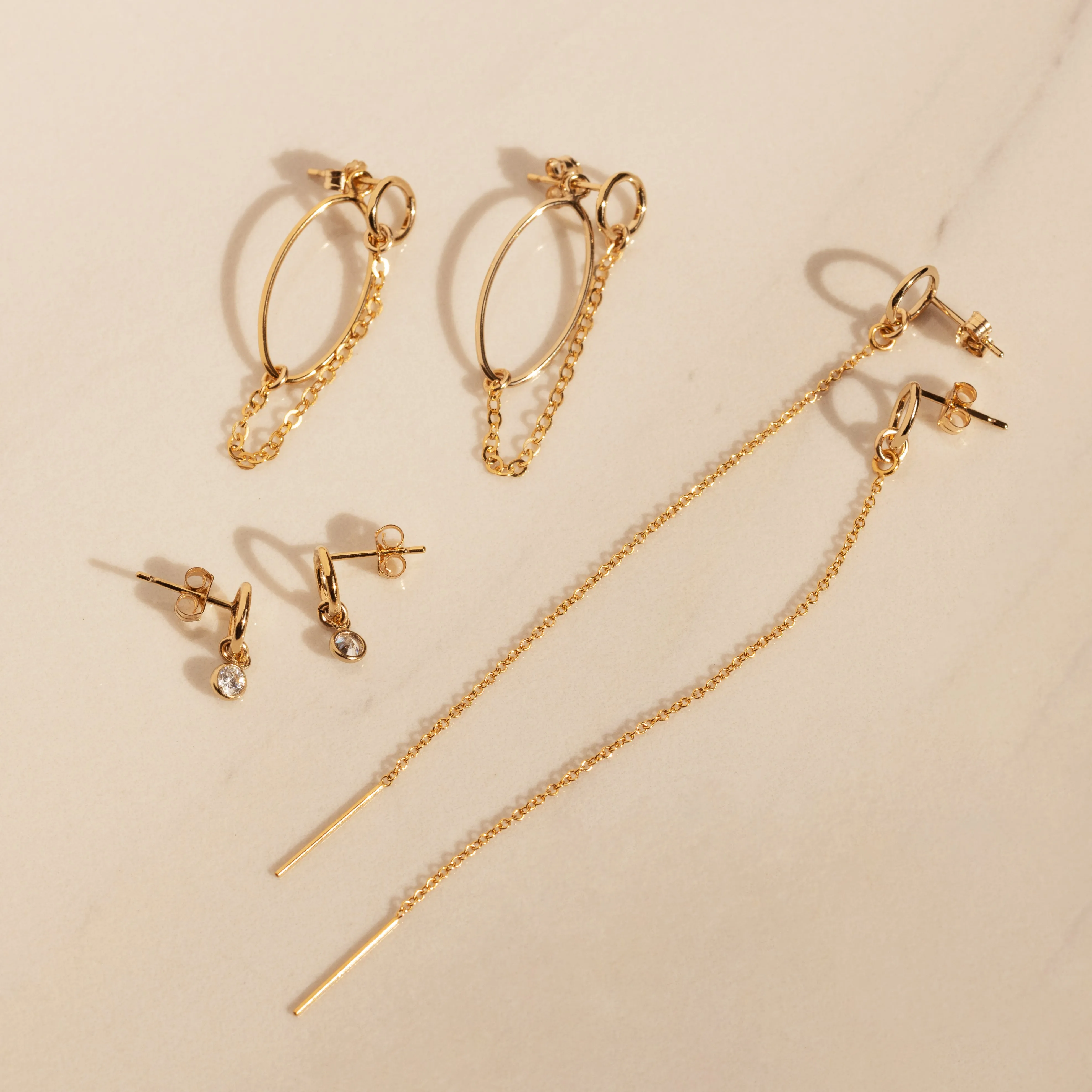 Mini Circle Bezel Drop Earrings