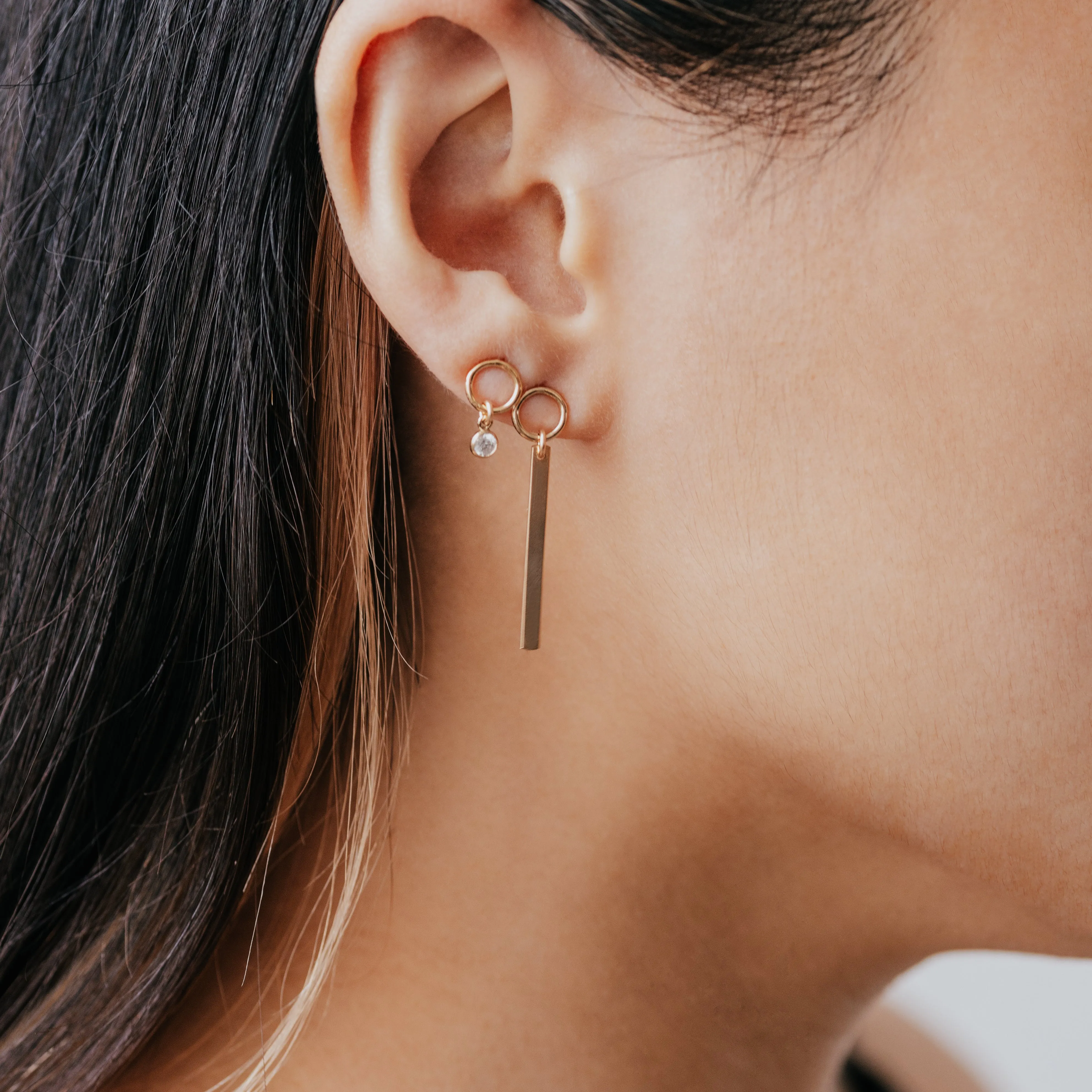 Mini Circle Bezel Drop Earrings