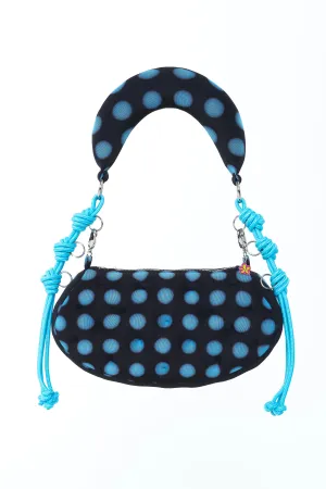 Mini Moonflower Purse - Black and Blue Dot