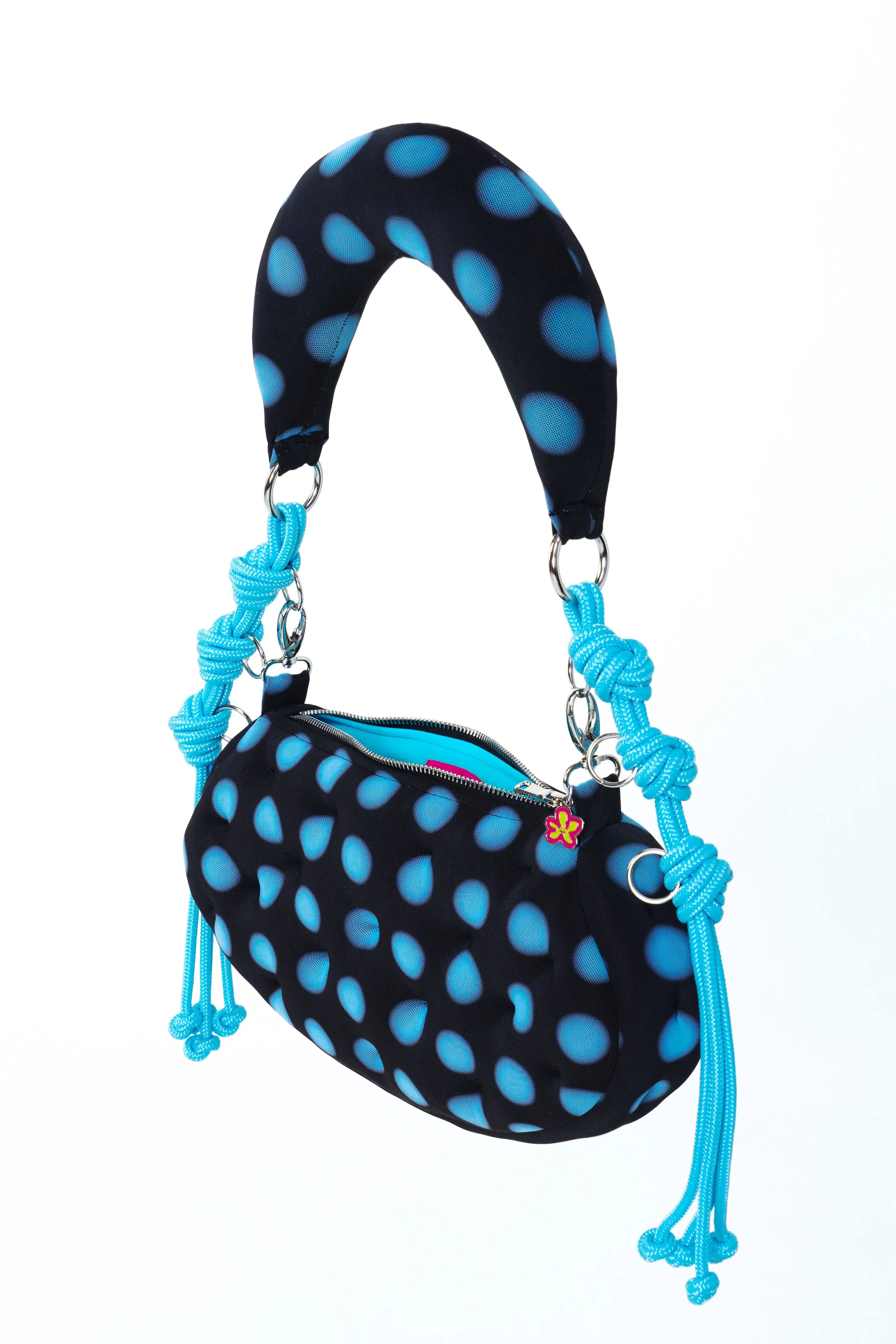 Mini Moonflower Purse - Black and Blue Dot