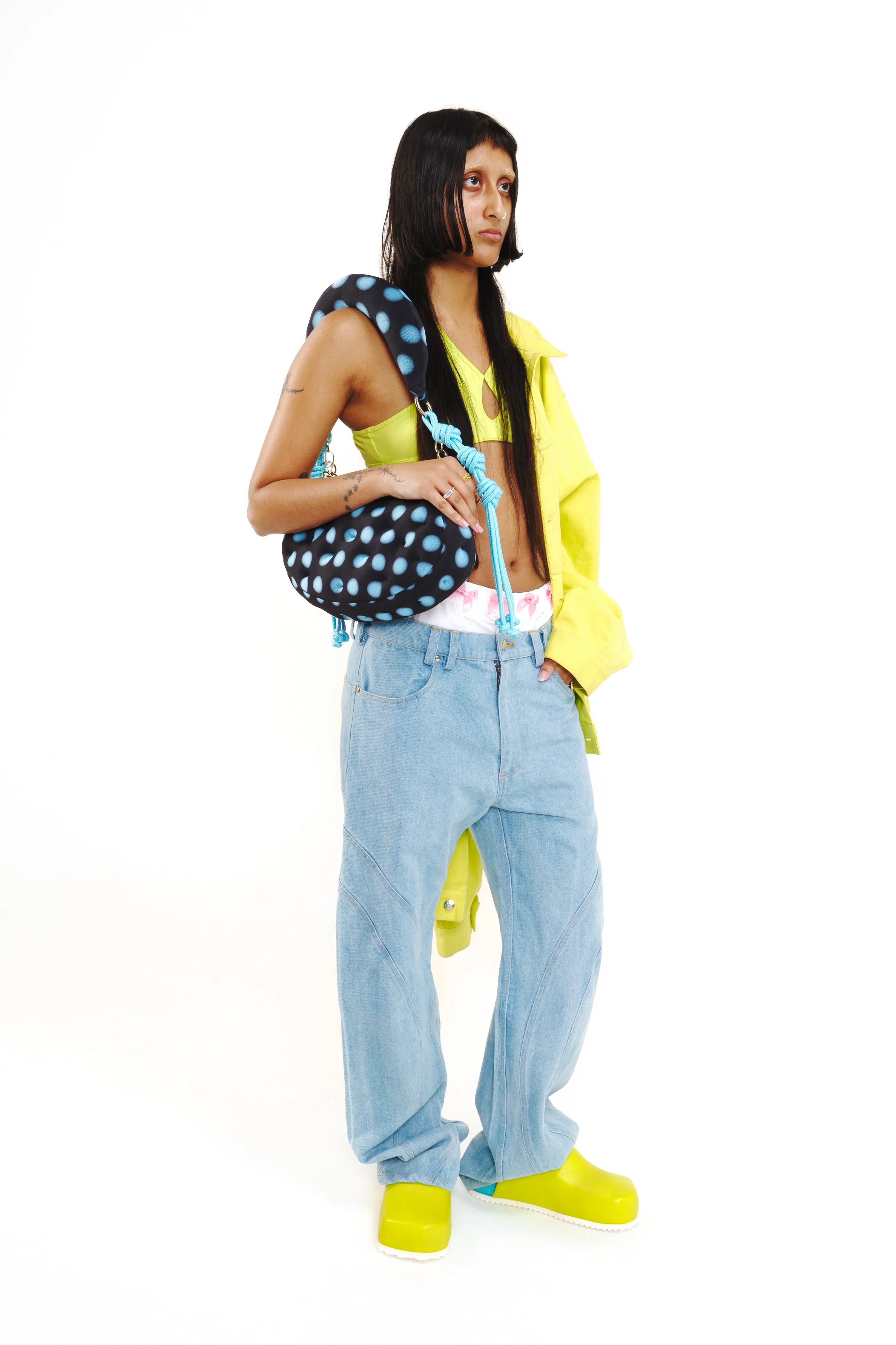 Mini Moonflower Purse - Black and Blue Dot