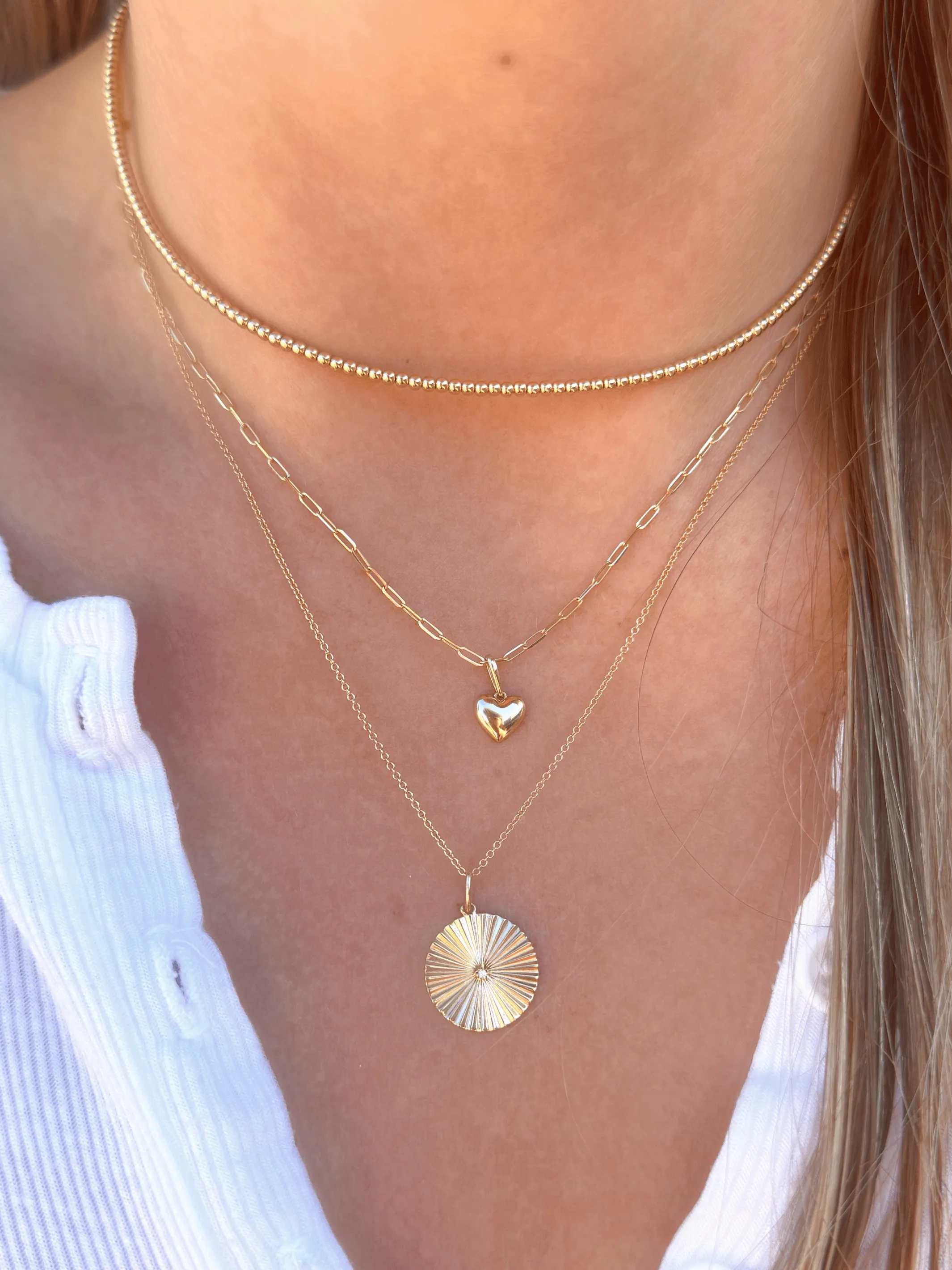 Mini Puffy Heart Charm Necklace 14K