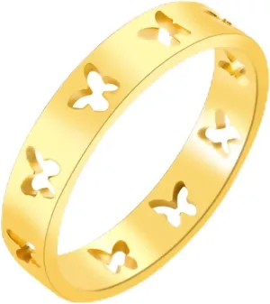 Minimalist Butterfly Cutout Ring for Women, Adjustable Stainless Steel Band - 10, Gold