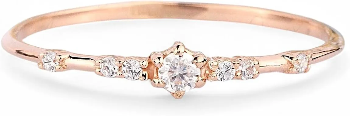 Minimalist Diamond Engagement Ring for Her 14K Solid Gold Dainty Promise Jewelry Petite Solitaire Setting with Tiny Round Cut Diamond, Bridal Ring Small Delicate Jewelry Gift Ring