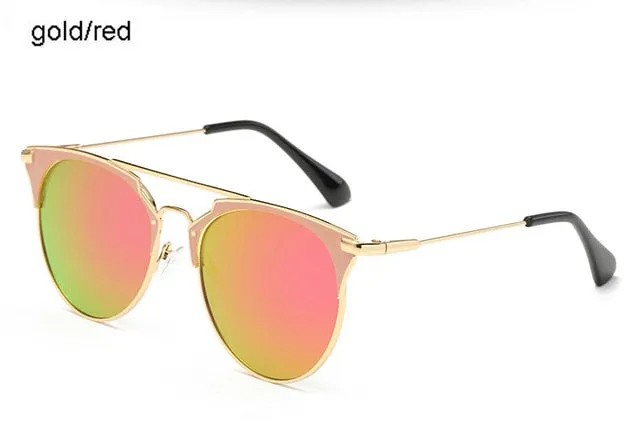 Mirror Rose Gold cat eye Sunglasses Women Round Luxury Brand Female Sun Glasses Women 2018 Fashion Oculos Star Style Shades