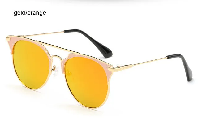 Mirror Rose Gold cat eye Sunglasses Women Round Luxury Brand Female Sun Glasses Women 2018 Fashion Oculos Star Style Shades