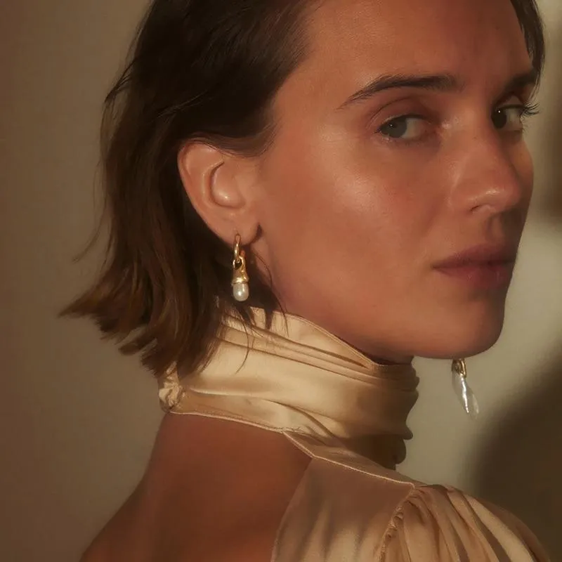 Mismatched Pearl Gold Drop Earrings