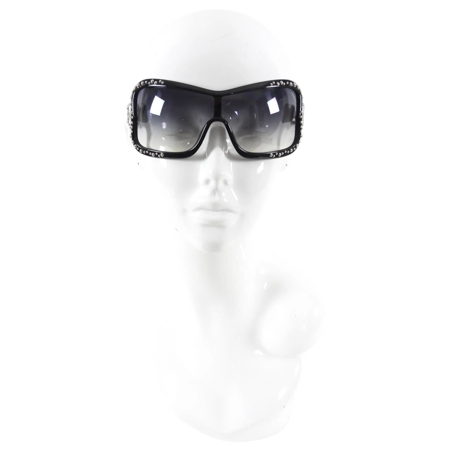Miu Miu Black Stud Oversized Shield Wrap Sunglasses