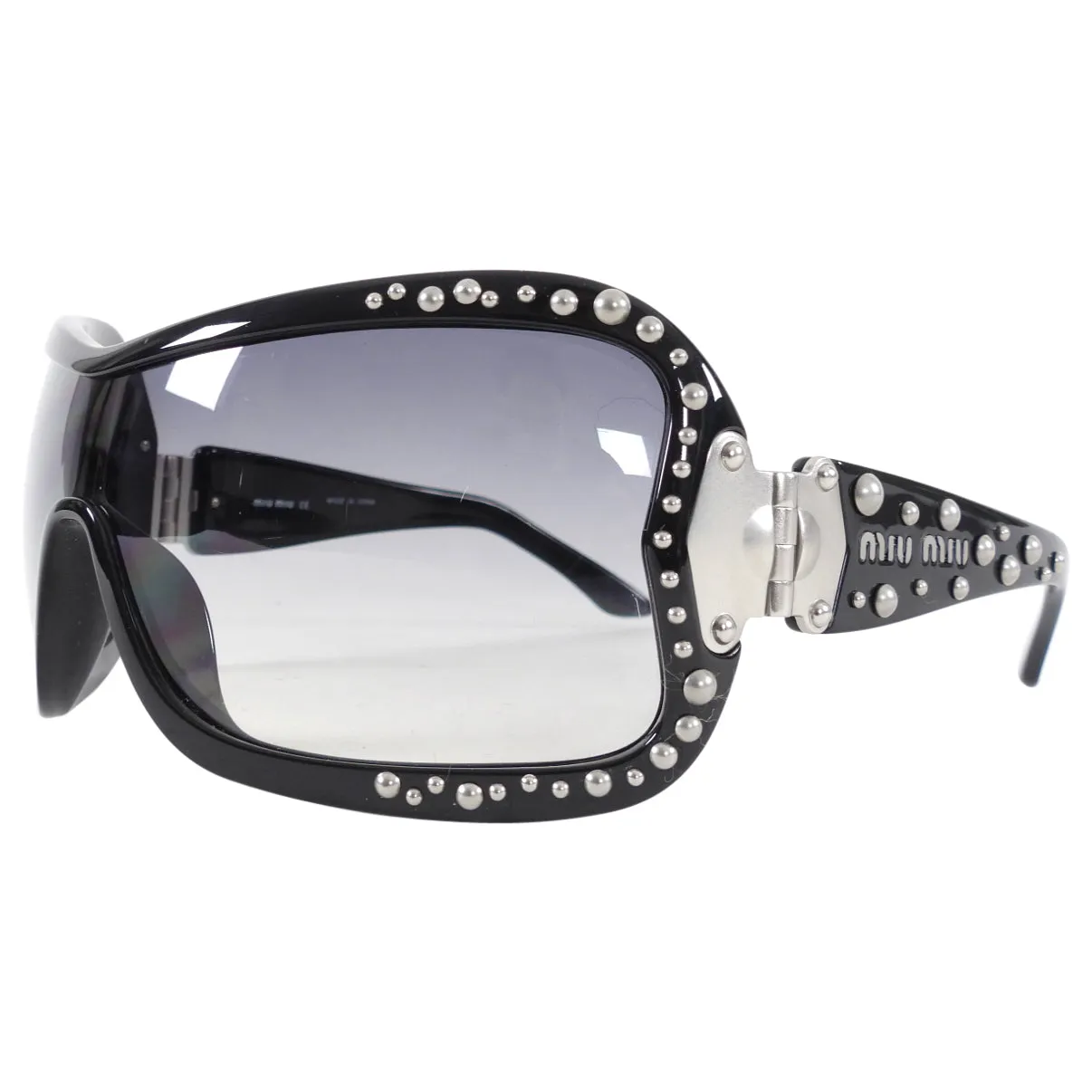 Miu Miu Black Stud Oversized Shield Wrap Sunglasses