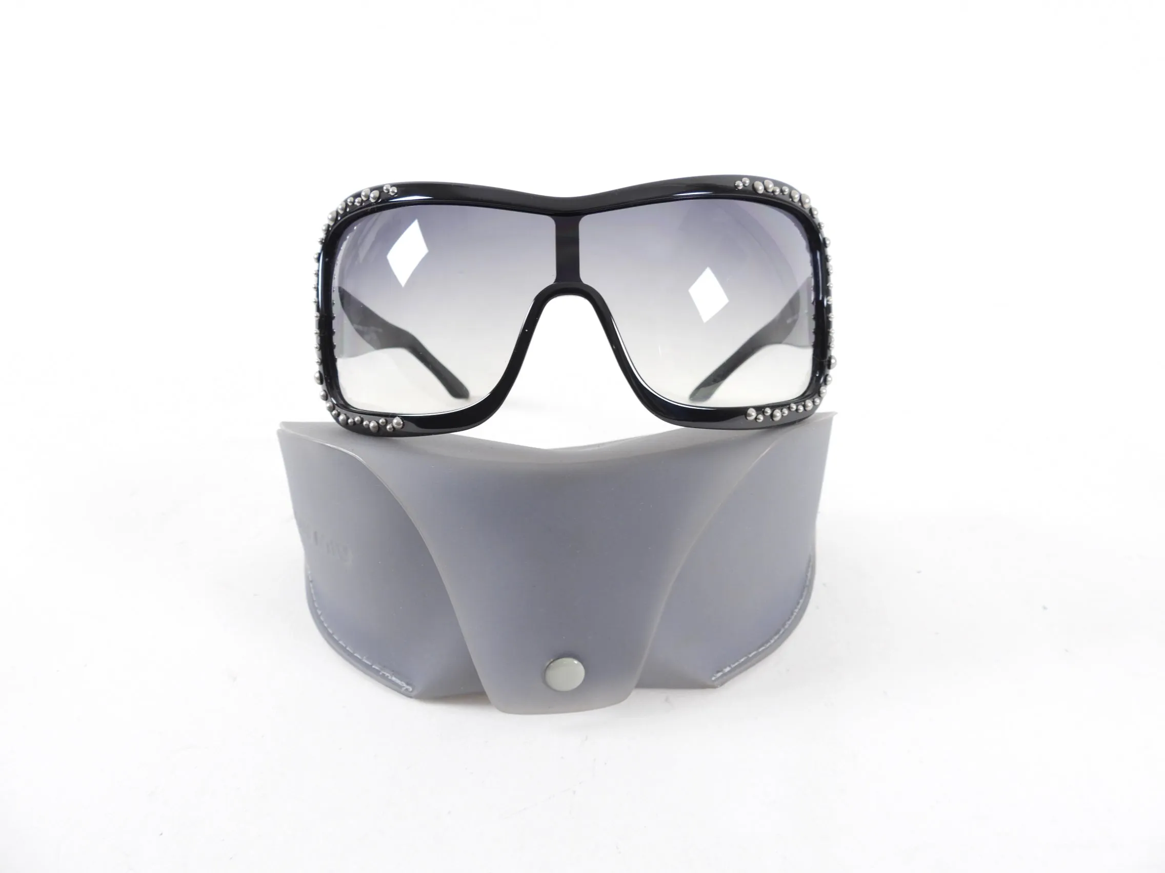 Miu Miu Black Stud Oversized Shield Wrap Sunglasses
