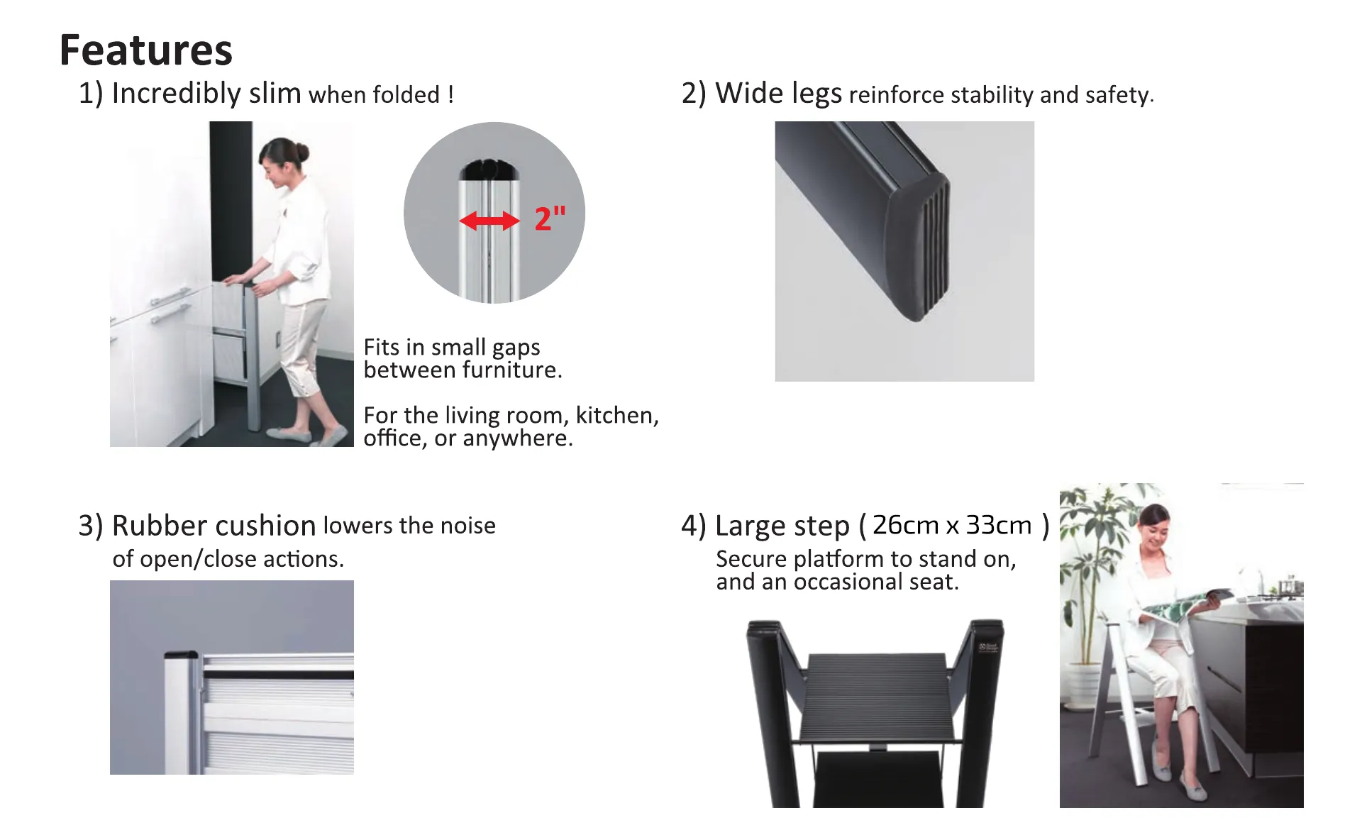 Ml8Bka Lucano Alum Slim 3-Step Stool (Black)
