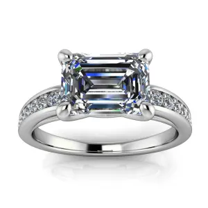 Modern East-West Bypass Engagement Ring with Emerald-Cut Center and Diamond Accent Sides – Moissanite or Lab-Grown Diamond in Gold or Platinum - Esme