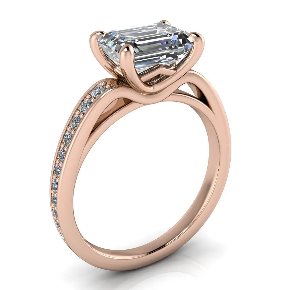 Modern East-West Bypass Engagement Ring with Emerald-Cut Center and Diamond Accent Sides – Moissanite or Lab-Grown Diamond in Gold or Platinum - Esme