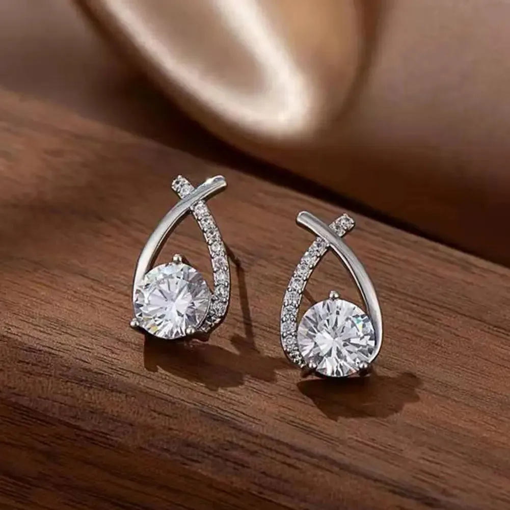 Modern Fashion Crystal Cross Fishtail Stud Earrings for Women Girls Elegant Jewelry Accessories