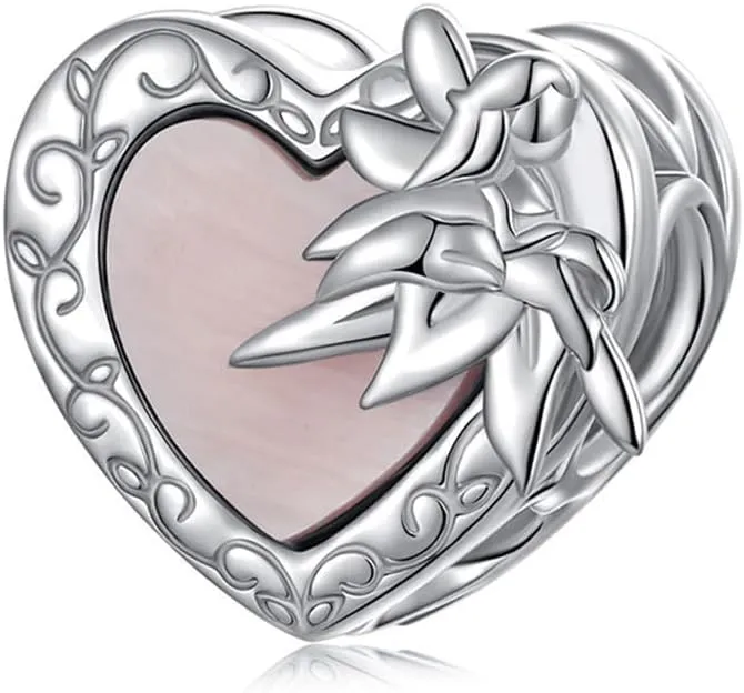 Mom Charm 925 Sterling Silver Love Heart Anniversary Birthstone Angel Bowknot Family DIY Gift Charm for Pandora Charm Bracelet