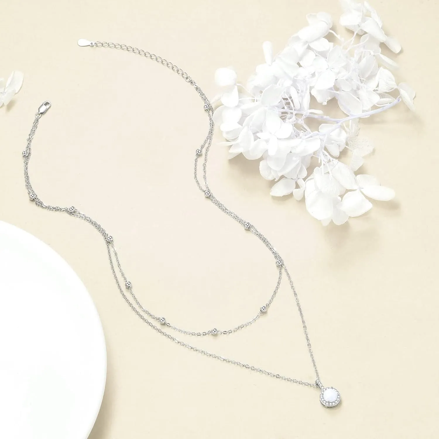 MONGAS Tree of Life/Lotus/Daisy/Layered Necklace Sterling Silver Stacked Layered Choker Necklace Jewelry Gifts for Women