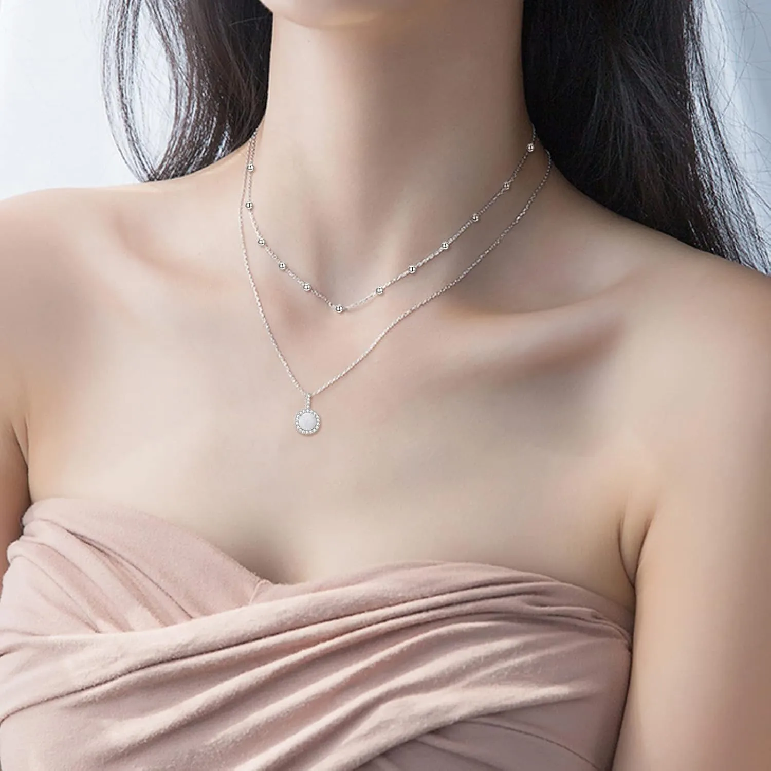 MONGAS Tree of Life/Lotus/Daisy/Layered Necklace Sterling Silver Stacked Layered Choker Necklace Jewelry Gifts for Women