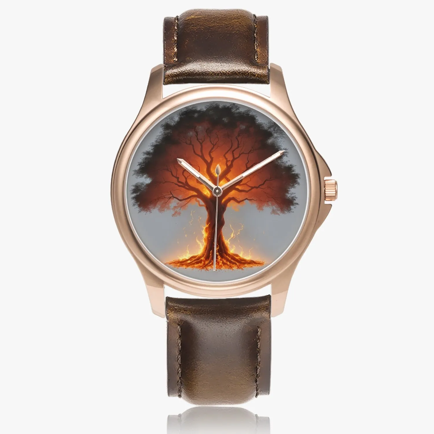 Montre à quartz classique et élégante avec bracelet en cuir (or rose) "Arbre rouge" (148)
