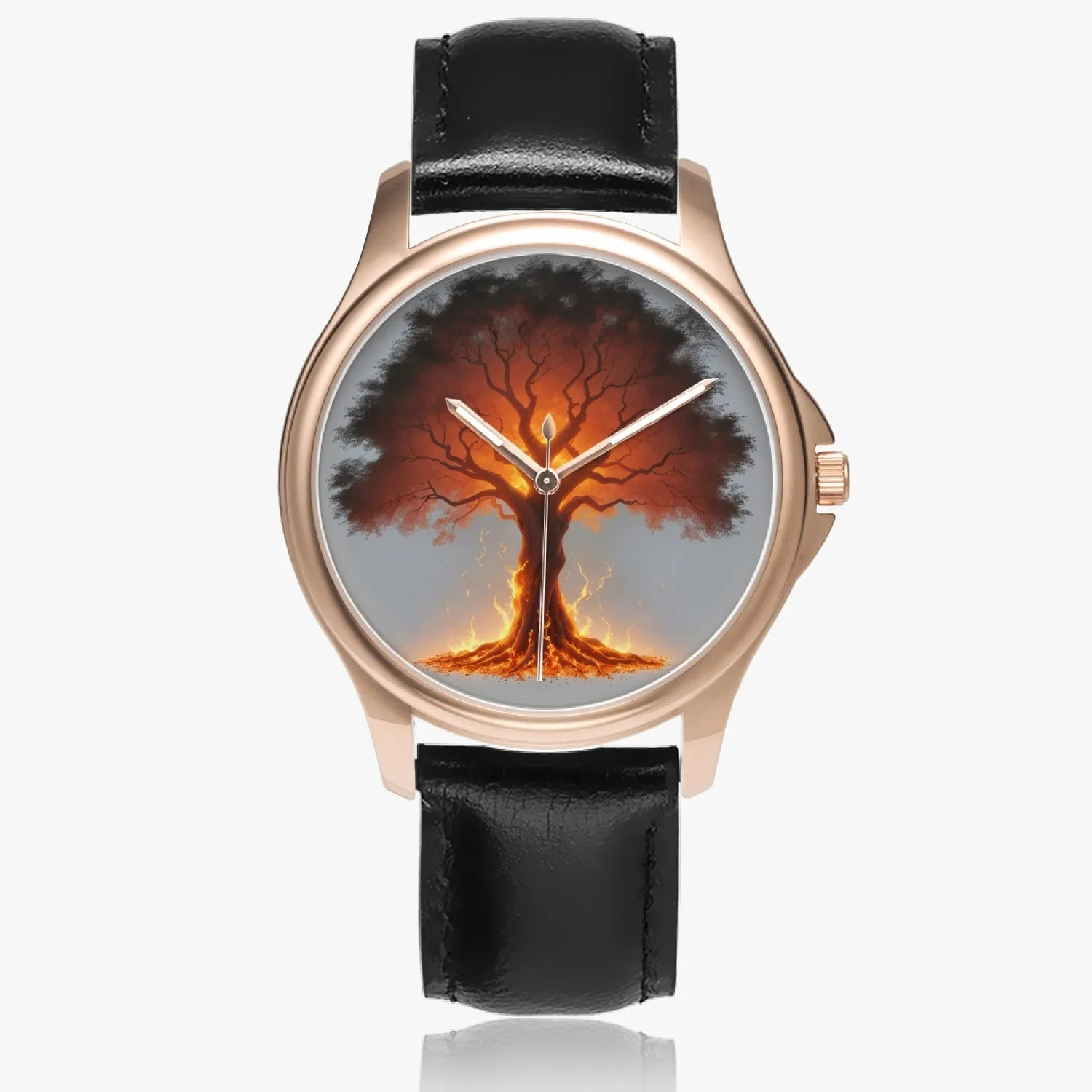 Montre à quartz classique et élégante avec bracelet en cuir (or rose) "Arbre rouge" (148)