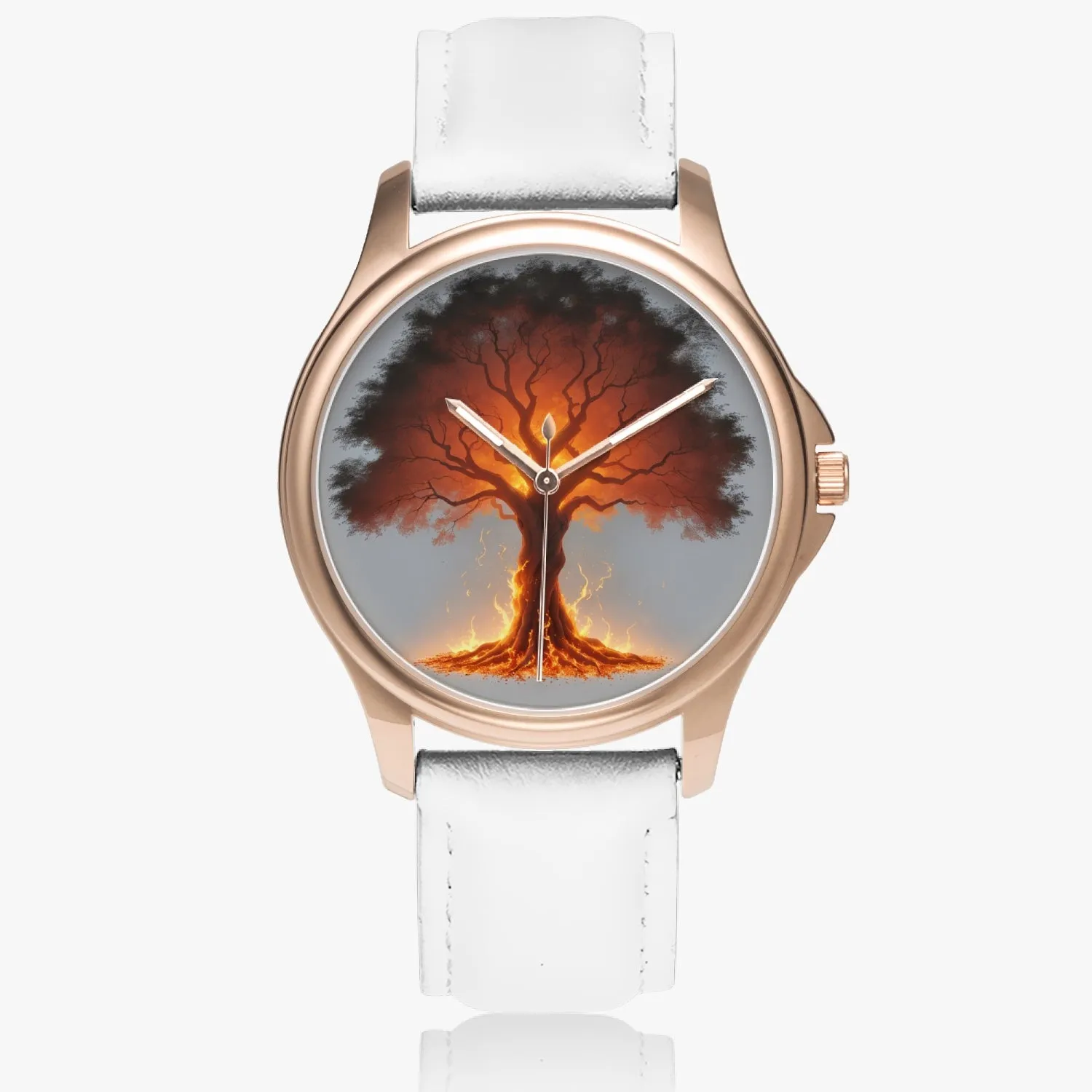 Montre à quartz classique et élégante avec bracelet en cuir (or rose) "Arbre rouge" (148)
