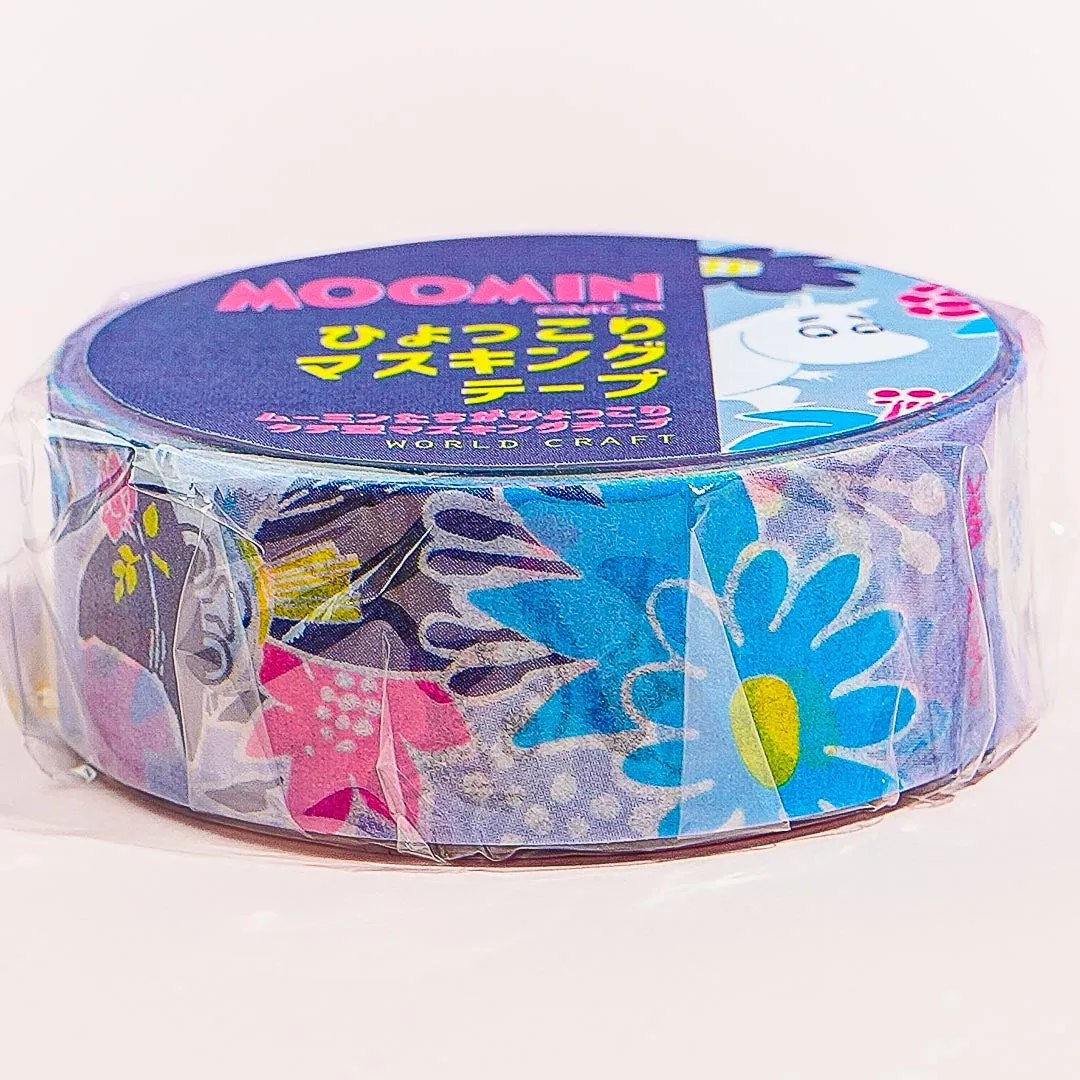 Moomin Hyokkori Maru Masking Tape - Blue Flower Garden