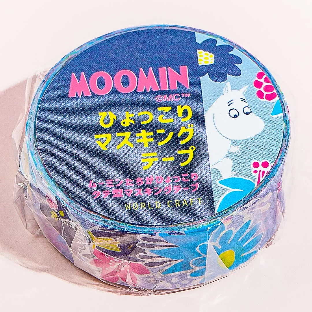 Moomin Hyokkori Maru Masking Tape - Blue Flower Garden