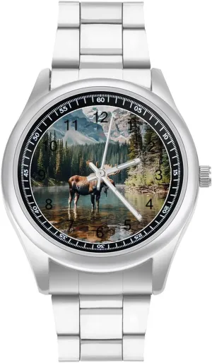 Moose Watches Stainless Steel Band Wristwatch Business Dress Watch for Work Home