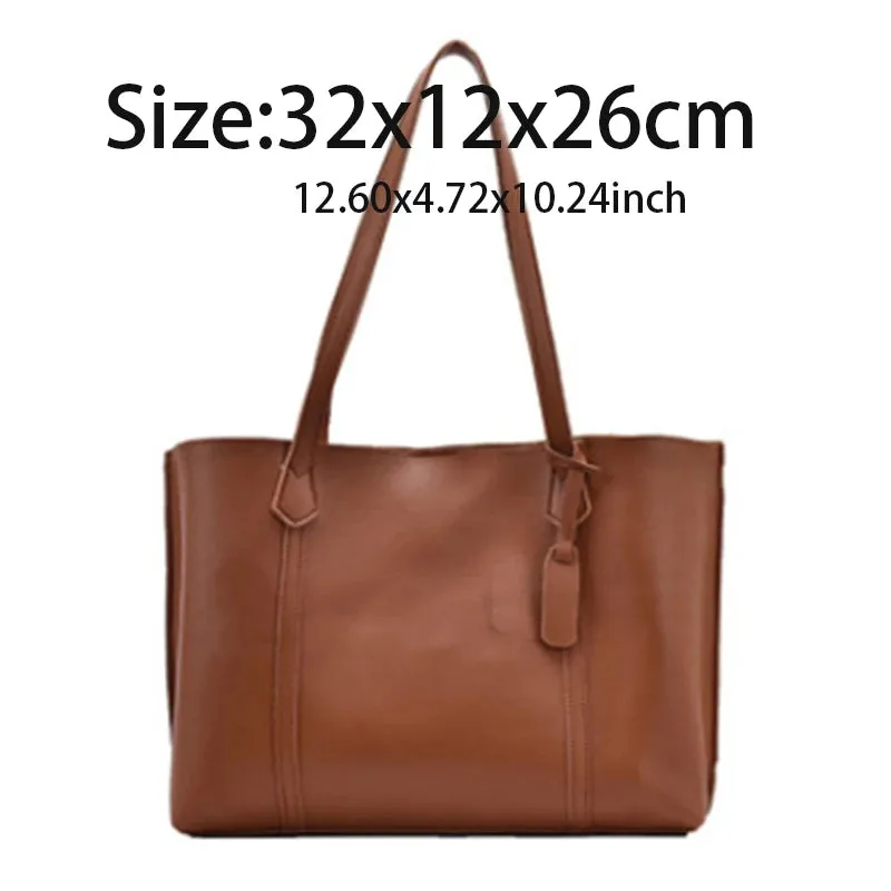 Mqtime Big Capacity Women Tote Bags Casual Solid Color Handbags Korean INS Fashion Shoulder Bag Female Ladies Girls PU Leather Bags