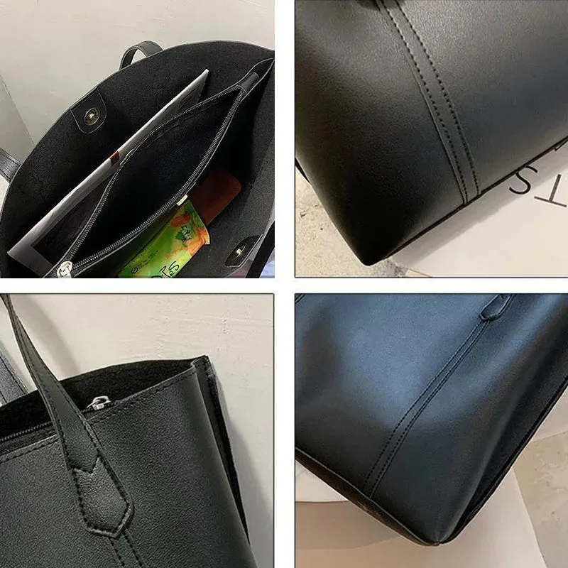 Mqtime Big Capacity Women Tote Bags Casual Solid Color Handbags Korean INS Fashion Shoulder Bag Female Ladies Girls PU Leather Bags
