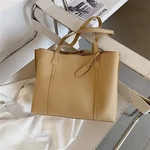 Mqtime Big Capacity Women Tote Bags Casual Solid Color Handbags Korean INS Fashion Shoulder Bag Female Ladies Girls PU Leather Bags