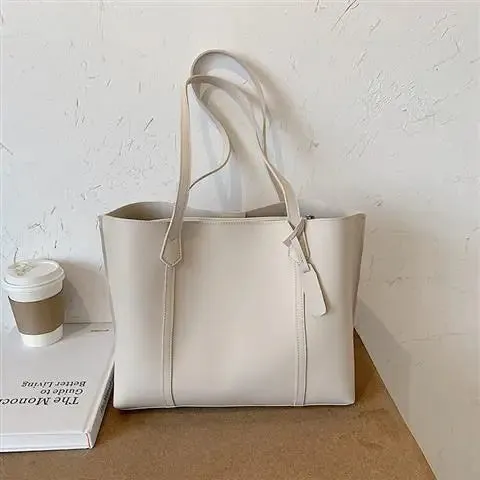 Mqtime Big Capacity Women Tote Bags Casual Solid Color Handbags Korean INS Fashion Shoulder Bag Female Ladies Girls PU Leather Bags