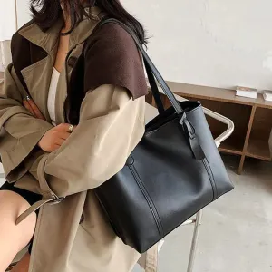 Mqtime Big Capacity Women Tote Bags Casual Solid Color Handbags Korean INS Fashion Shoulder Bag Female Ladies Girls PU Leather Bags
