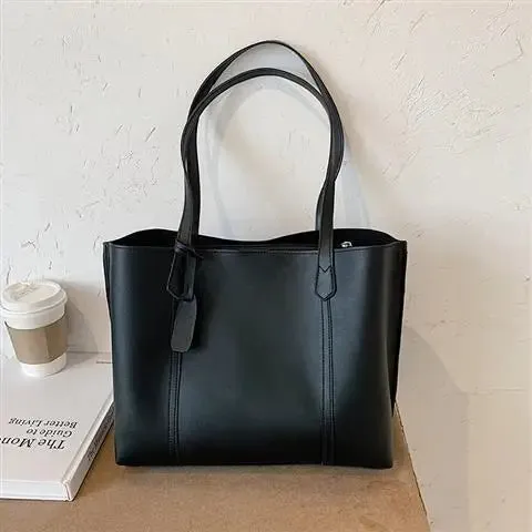 Mqtime Big Capacity Women Tote Bags Casual Solid Color Handbags Korean INS Fashion Shoulder Bag Female Ladies Girls PU Leather Bags