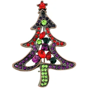Multi-Color Christmas Tree Crystal Pin Brooch