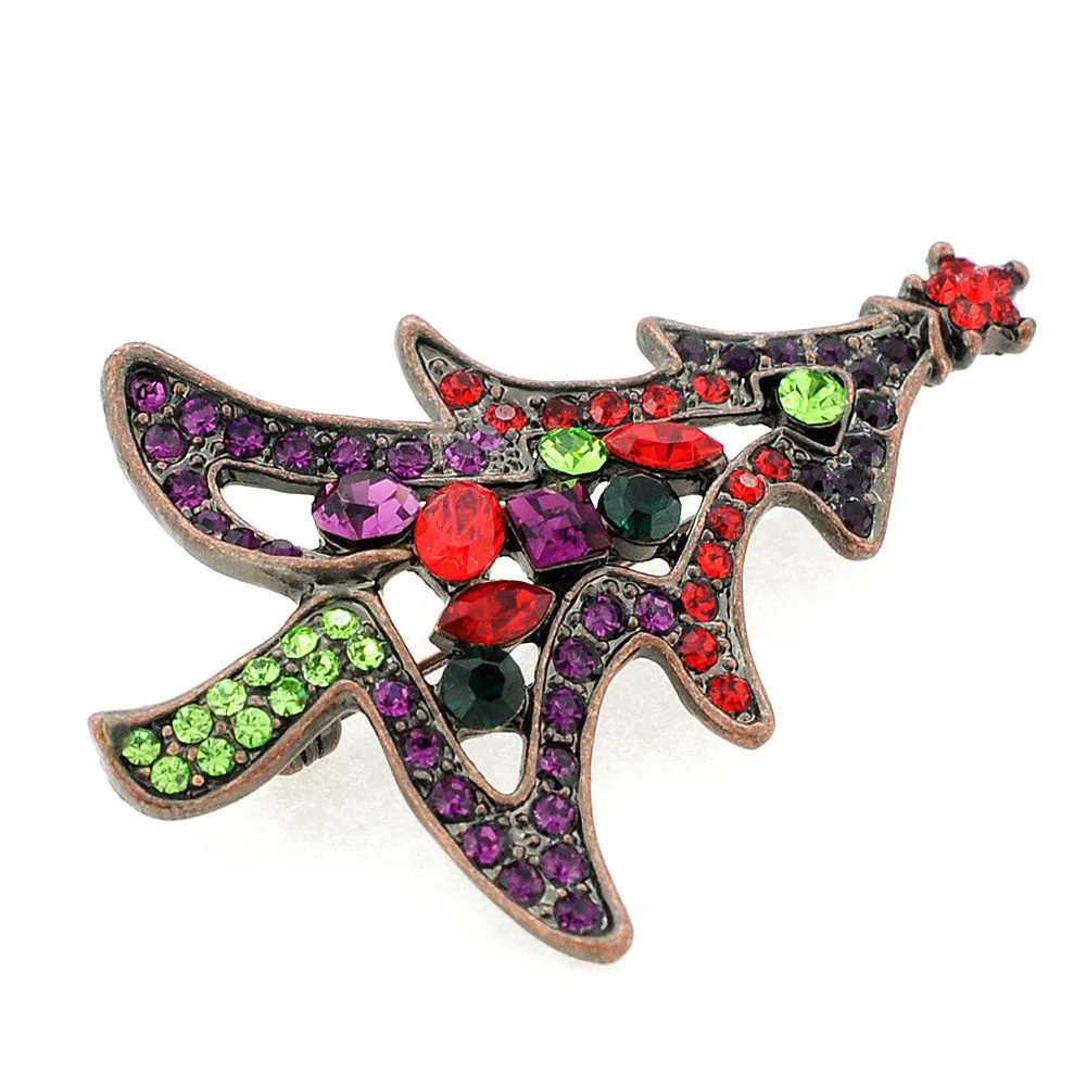 Multi-Color Christmas Tree Crystal Pin Brooch