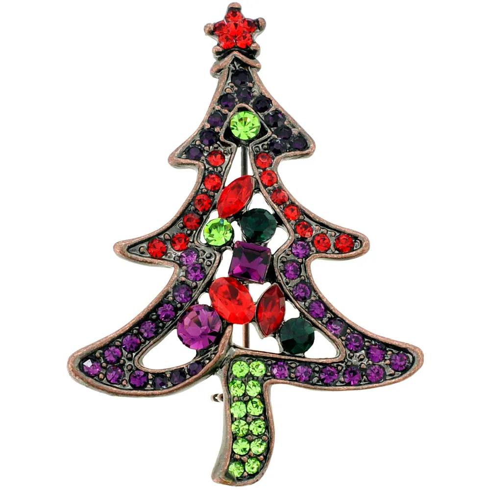 Multi-Color Christmas Tree Crystal Pin Brooch