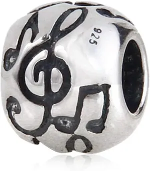 Music Note Charm 925 Sterling Silver Love Melody Charm Art Charm Lucky Charm for Pandora Bracelet (D)