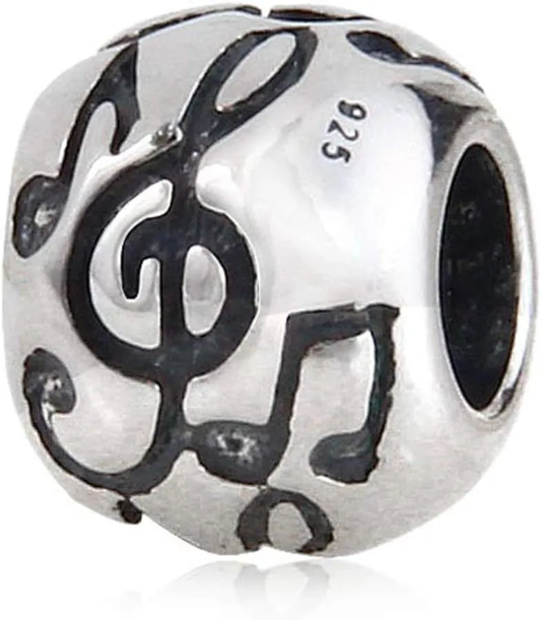Music Note Charm 925 Sterling Silver Love Melody Charm Art Charm Lucky Charm for Pandora Bracelet (D)