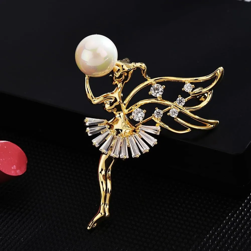 Musical Note Brooch for Women Ballerina Brooch for Dance Lovers Fashion Rhinestone Lapel Pin Jewelry Gift for Mom Wife